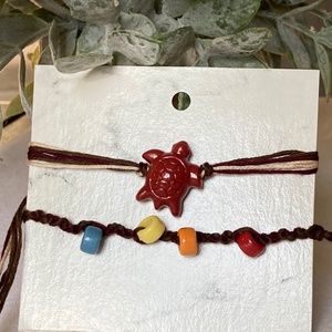 Adjustable Bracelet/Anklet Set. Sea Turtle & Colorful Beads